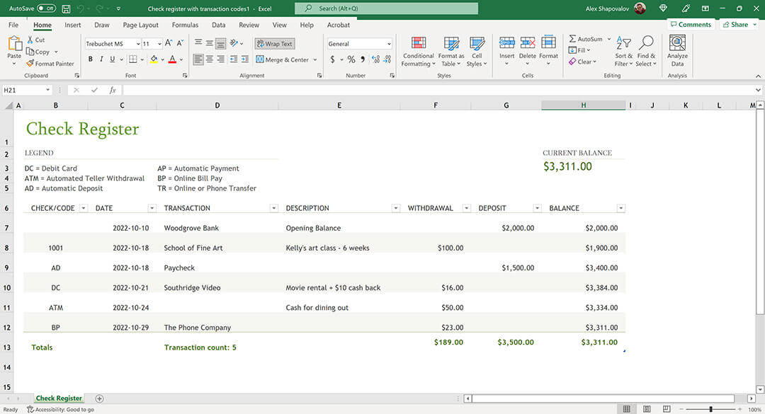 Accounting software: Microsoft Excel